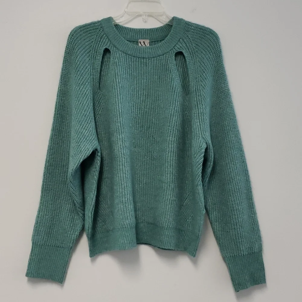 Slouchy Teal Knit Pullover‎ Sweater With Front Cut-outs Casual Unique Size XL